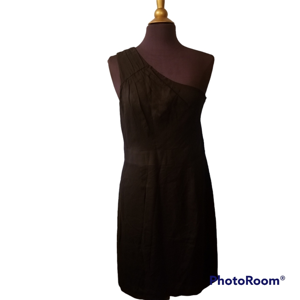 Banana Republic Dress Womens Size 8 Black Pleated One Shoulder Lyocell